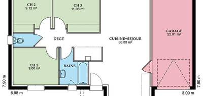 Programme terrain + maison à Mehun-sur-Yèvre en Cher (18) de 89 m² à vendre au prix de 177128€ - 4