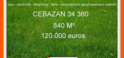 Terrain seul à Cébazan en Hérault (34) de 841 m² à vendre au prix de 120000€ - 1