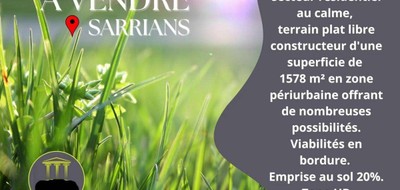 Terrain seul à Sarrians en Vaucluse (84) de 1578 m² à vendre au prix de 208000€