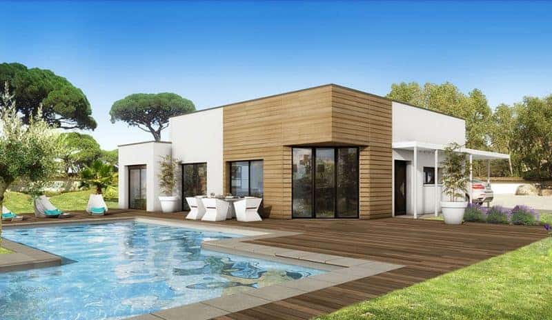 maison de plain-pied à toit plat avec piscine, par Maisons Bati-France