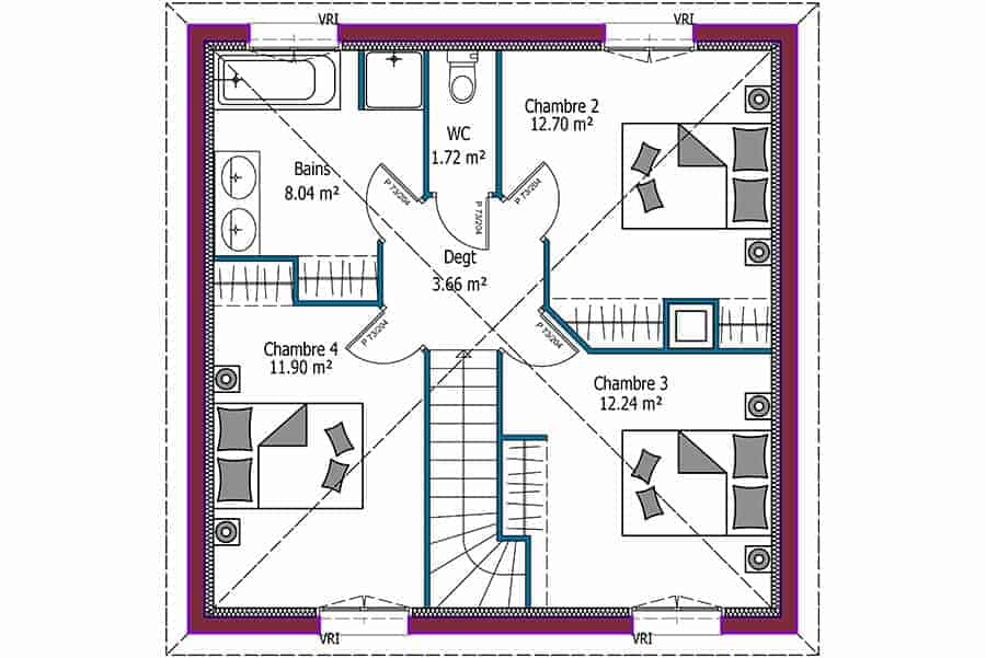 Plan maison quatre chambres