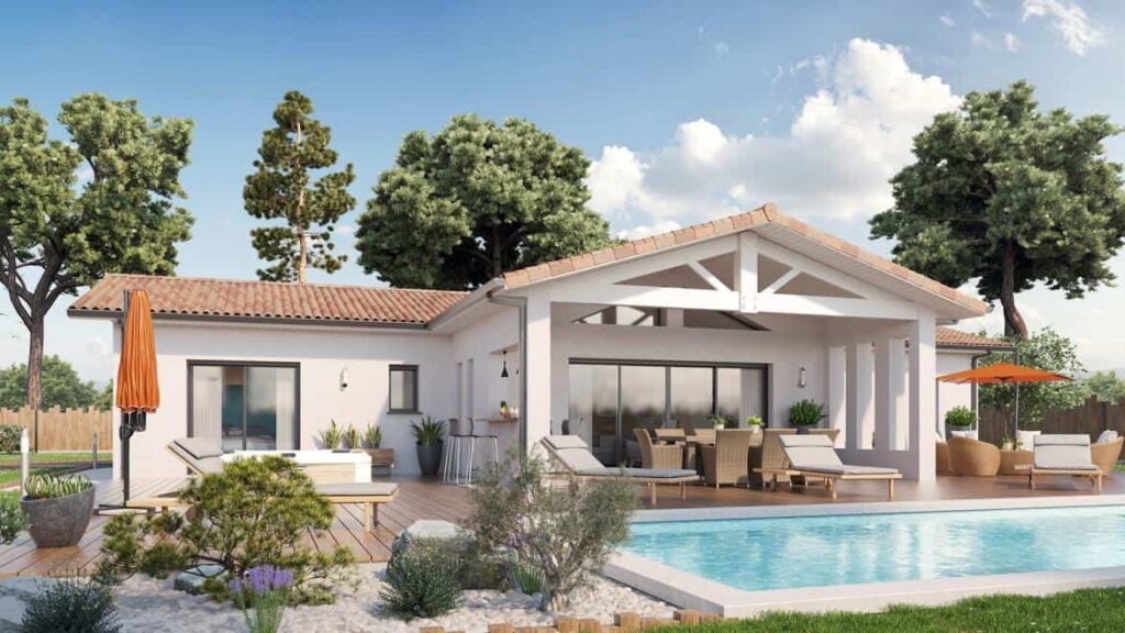 maison traditionnelle de plain-pied avec piscine en Gironde, par Tanaïs Habitat