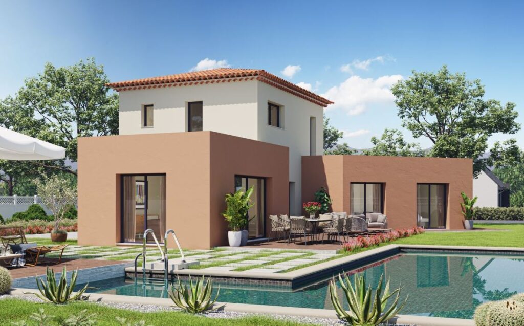 Maison neuve contemporaine à étage avec piscine dans le Var, par le constructeur Villas Prisme