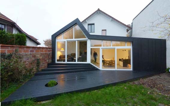 agrandissement de maison acier bois et verre