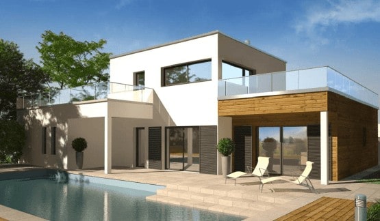 Maison moderne à toit plat et toit terrasse
