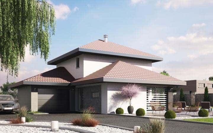 Maison contemporaine avec toits 4 pans