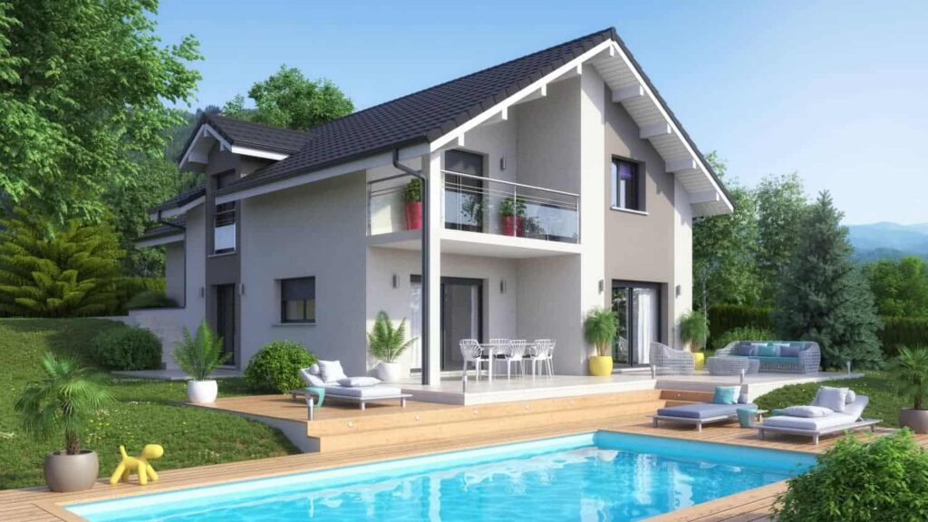 Maison à étage contemporaine avec baies vitrées