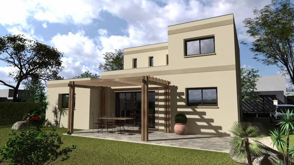 maison toit plat avec pergola dans le val d'oise, par Maisons Evolution