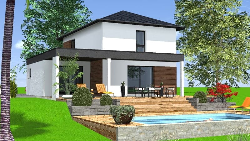 maison classique avec toit à quatre pans et piscine dans le 68, par Maisons Begi