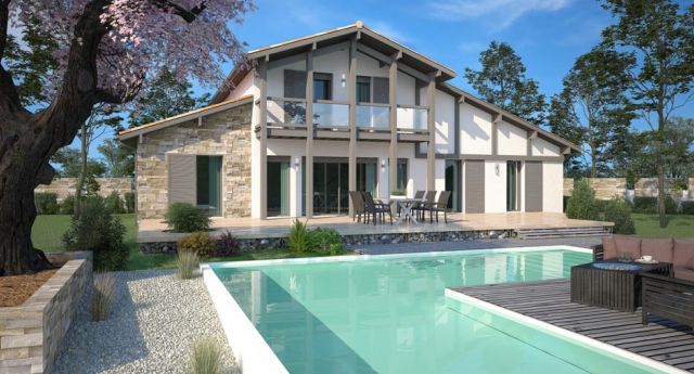 maison basque à étage avec piscine dans les Pyrénées-Atlantiques, par IGC Construction