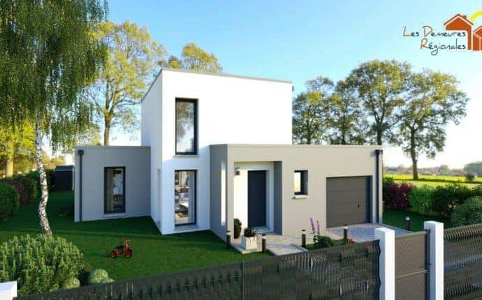 maison cubique à étage avec garage dans le Puy-de-Dôme, par les Demeures Régionales