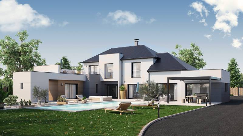 maison contemporaine avec terrasse et piscine dans le Loiret, par Maisons Ericlor