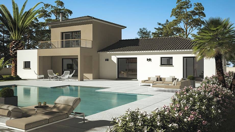 maison avec toit plat, terrasse couverte et piscine dans les Pyrénées-Orientales, par les Maisons de Manon