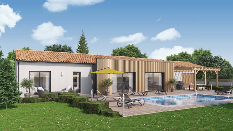 maison contemporaine avec bardage bois, piscine et pergola en Vendée, par Logis de Vendée