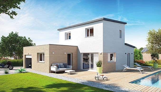 maison cube à étage avec bardage bois dans le 71, par Top Duo