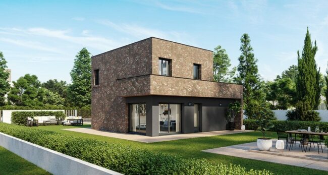 maison cubique en brique dans l'Aisne, par Maisons France Confort