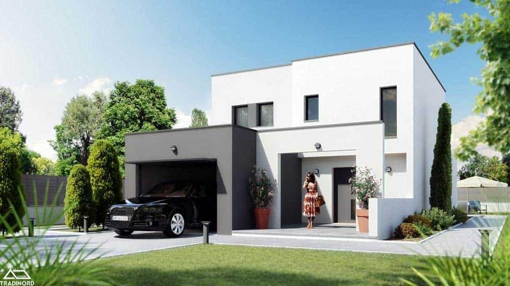 maison cubique à étage dans le 02, par Maisons Tradinord