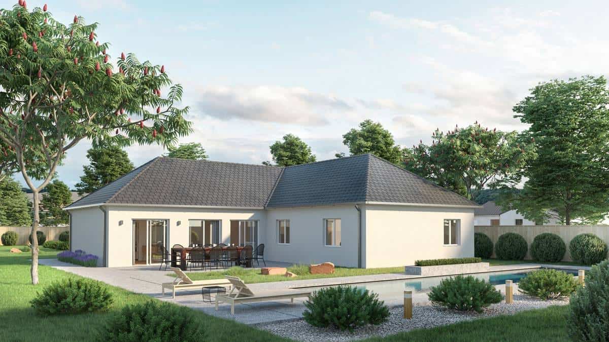 maison en L avec grandes baies vitrées dans l'Aisne, par Maisons Babeau Seguin