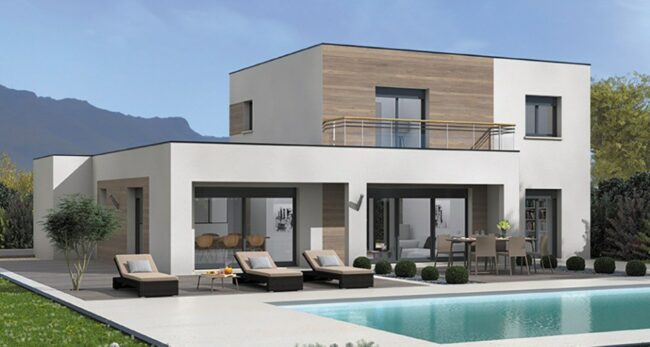 maison moderne à étage avec piscine dans le 18, par Maisons France Confort