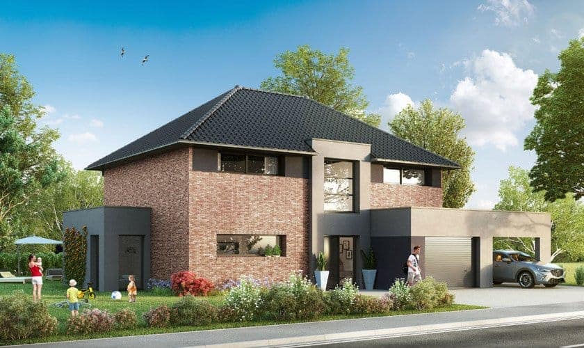 maison contemporaine &agrave; &eacute;tage avec garage, par Maisons d'en France Nord - Pas de Calais