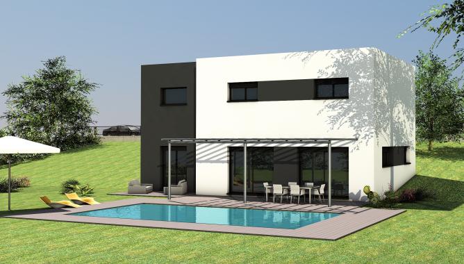 maison cubique à étage avec piscine dans le 12, par Maisons Gloriettes