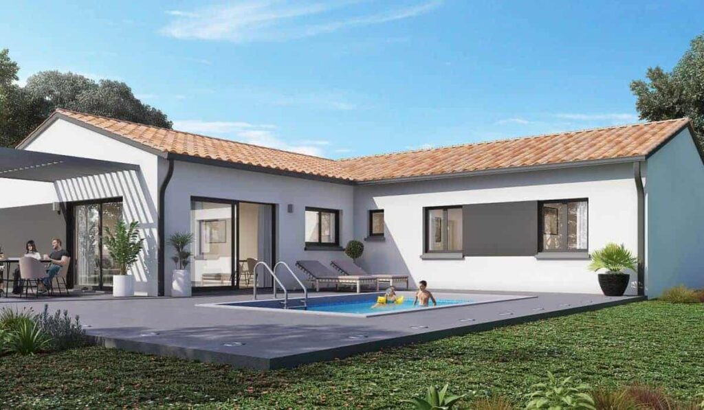 maison contemporaine de plain pied en L, par Maisons Olmière