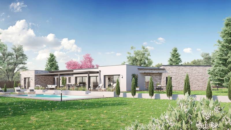 maison moderne de plain-pied avec piscine dans le Loir-et-Cher, par Maisons Ericlor
