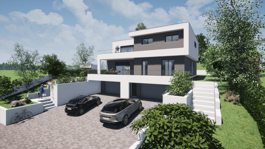 maison cubique à étage avec double garage dans le Territoire de Belfort, par Maisons Crisalis