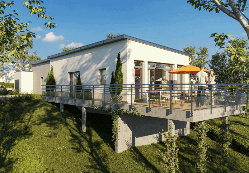 maison sur pilotis avec terrasse en Mayenne, par les Constructions de la Mayenne