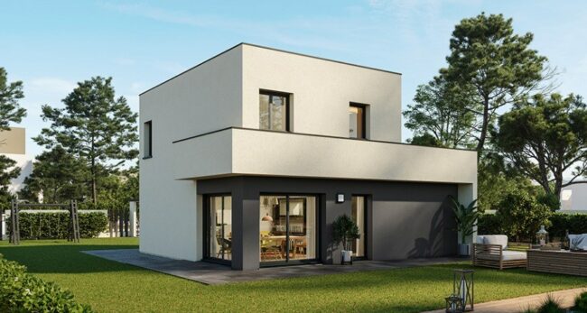 maison moderne à toit plat à étage dans le 53, par Maisons France Confort