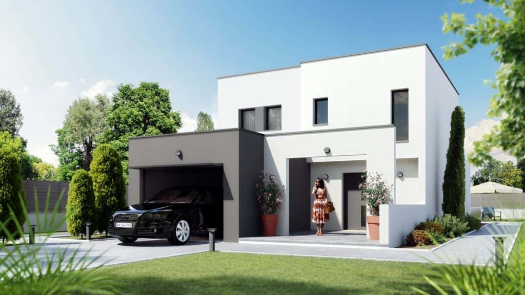 maison cubique à étage avec garage dans les Deux-Sèvres, par Maisons Babeau Seguin