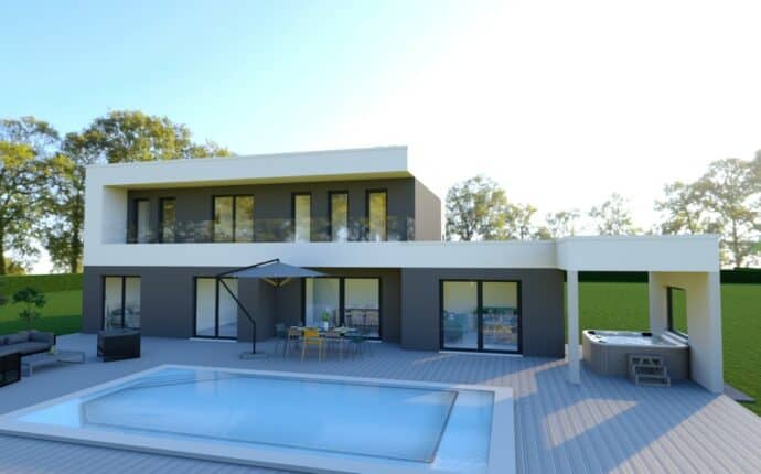 maison contemporaine à étage avec piscine en Corrèze, par les Maisons Marcel Millot