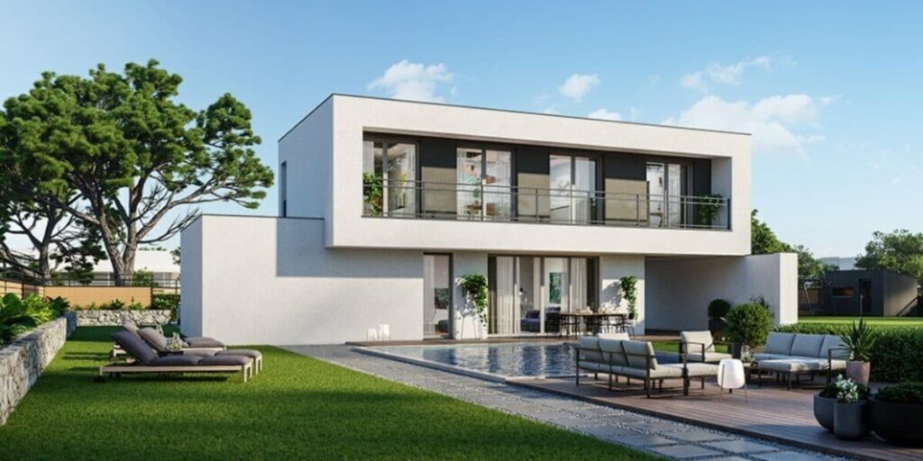 maison moderne à étage avec piscine dans le 61, par Maisons France Confort