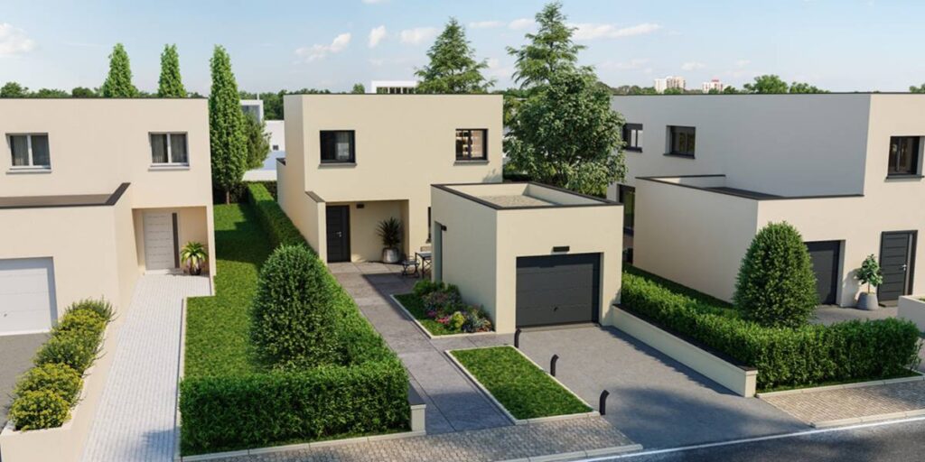 maison cubique à étage avec garage dans le 75, par Maisons France Confort