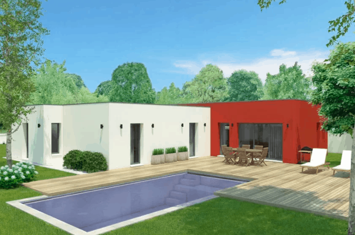 maison cubique de plain-pied avec piscine en Haute-Marne, par les Bâtisseurs Bourguignons