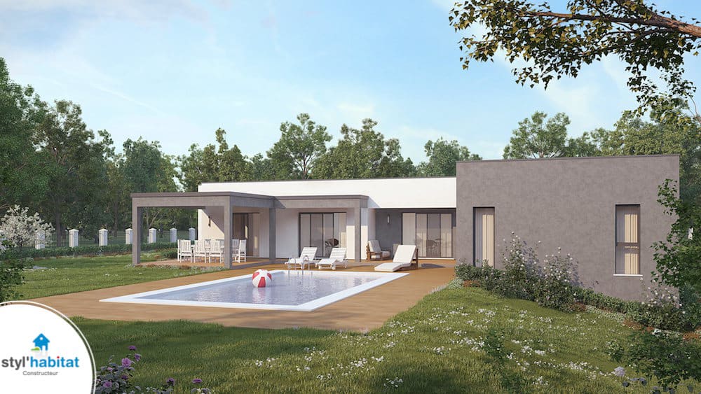maison cubique de plain-pied avec piscine dans le 36, par Styl'Habitat