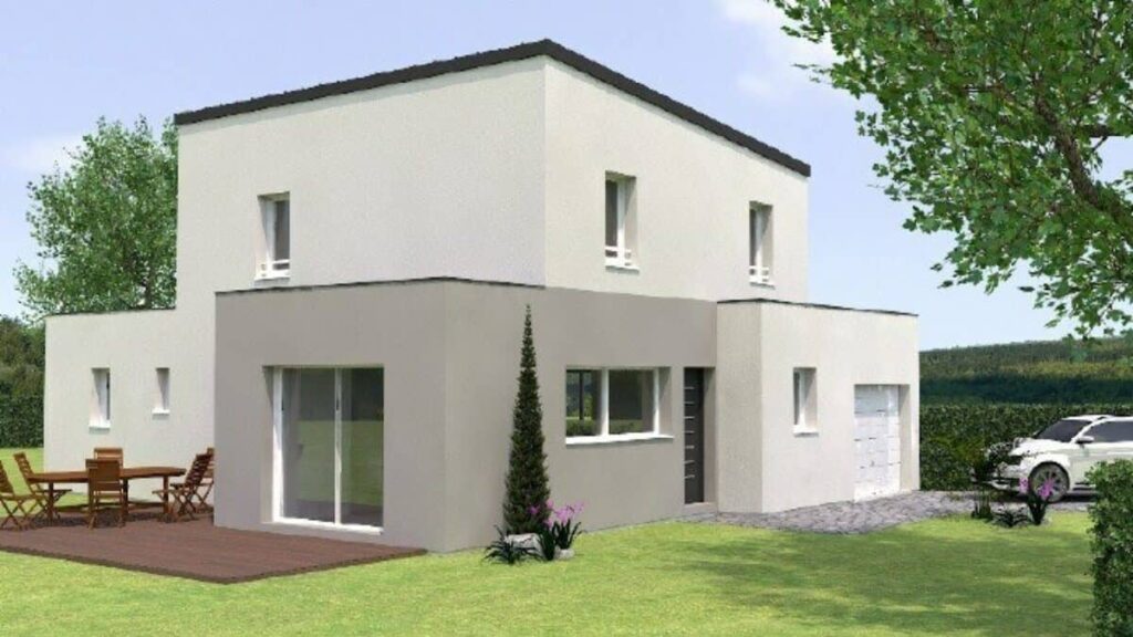 maison cubique à étage avec terrasse dans le Maine-et-Loire, par Maisons Bernard Jambert