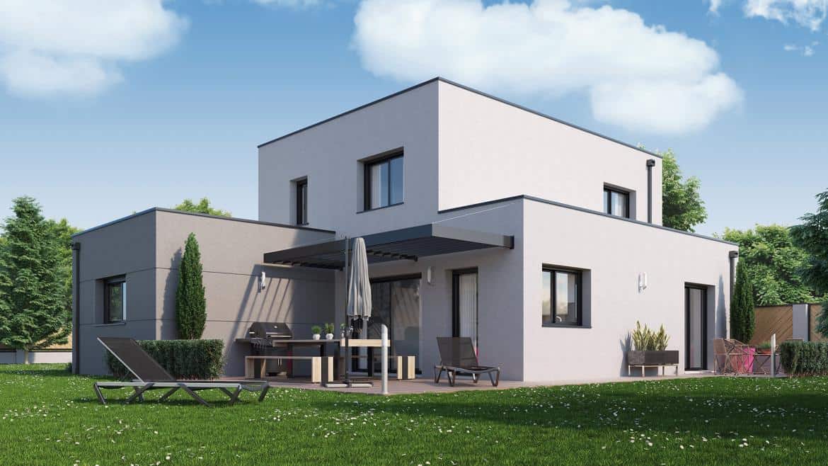 maison cubique à étage avec terrasse couverte dans le 37, par Maisons Ericlor