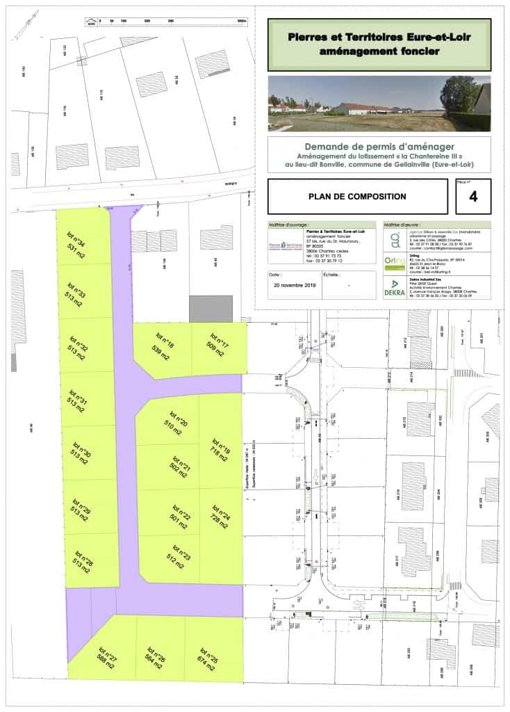 plan de la nouvelle tranche d'aménagement du lotissement "La Chantereine", à Bonville, Gellainville (28)