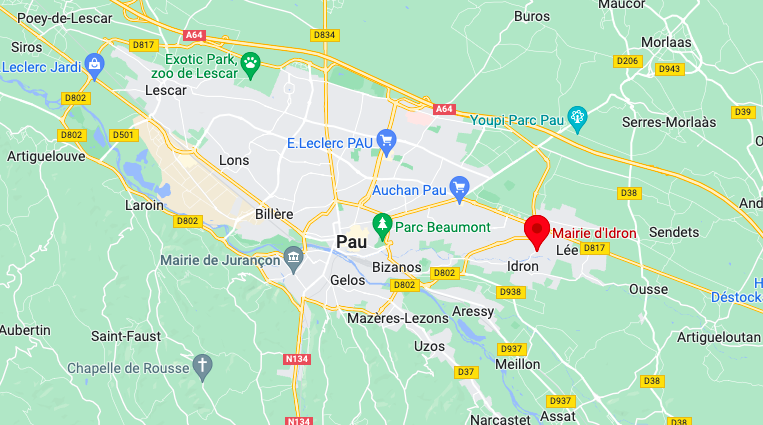 situation géographique de la commune d'Idron, dans les Pyrénées-Atlantiques (64)
