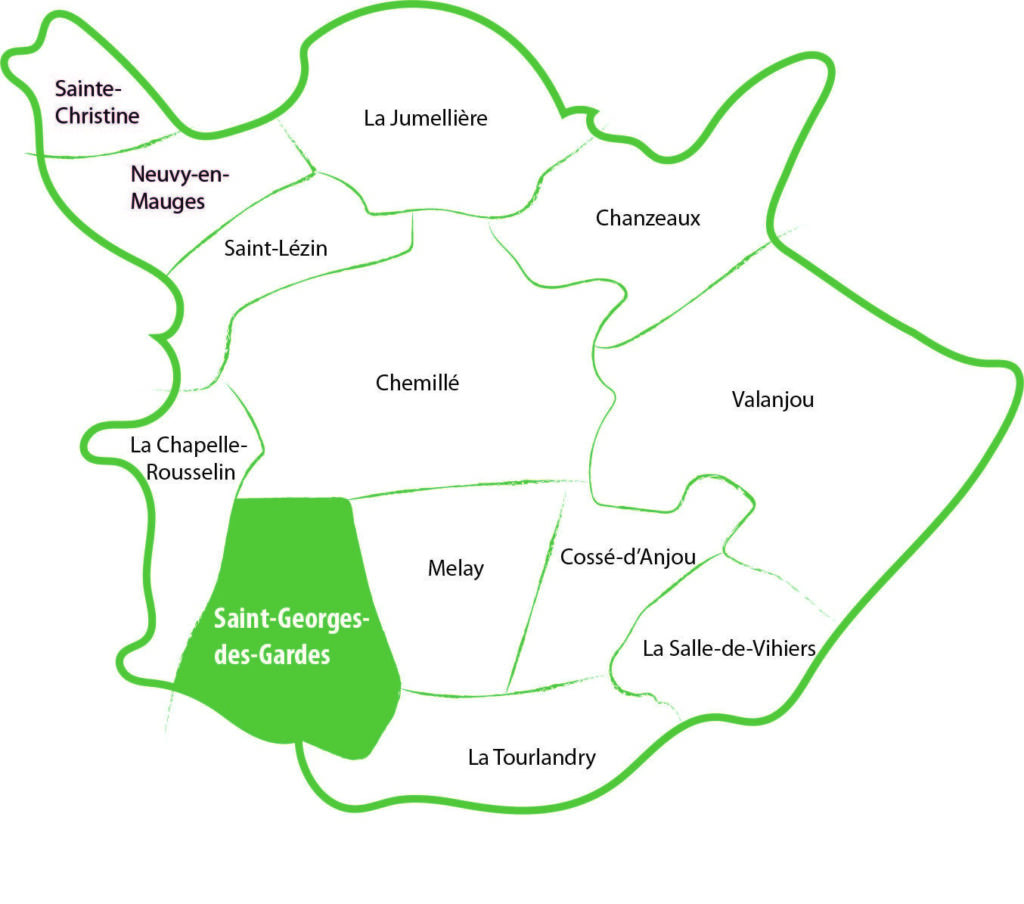 situation de Saint-Georges-des-Gardes, commune déléguée de Chemillé-en-Anjou (49)