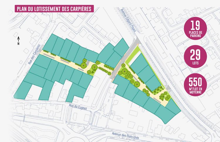 implantation des parcelles à vendre au lotissement des Carpières, à Saint-Dizier (52)