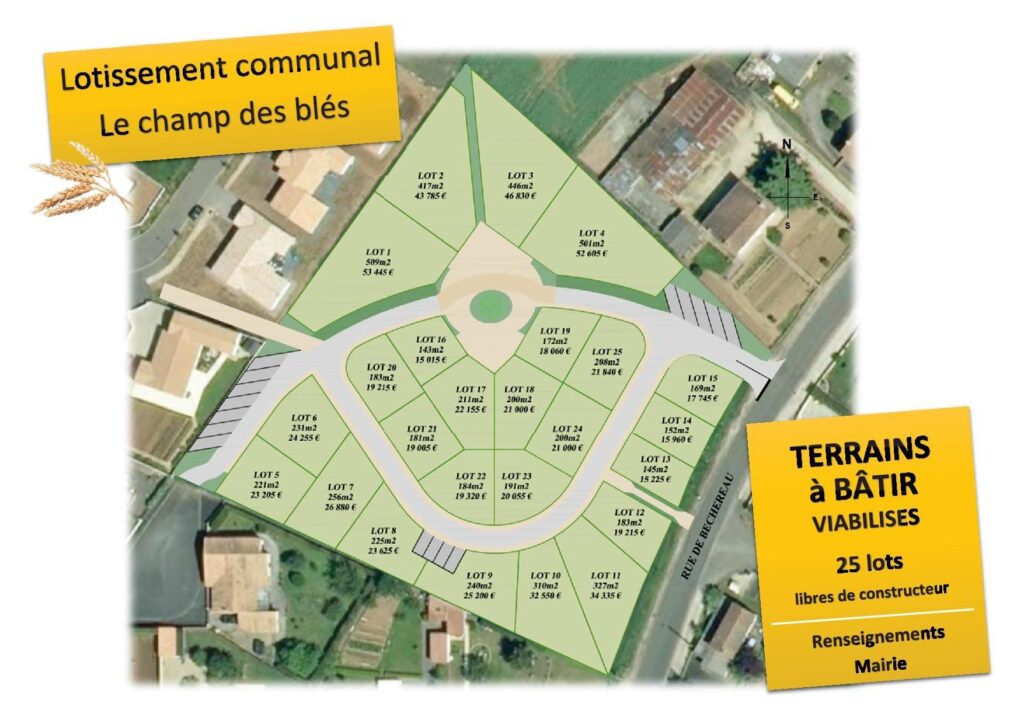 plan du lotissement communal « Les Champs de blé », à Exireuil (79)