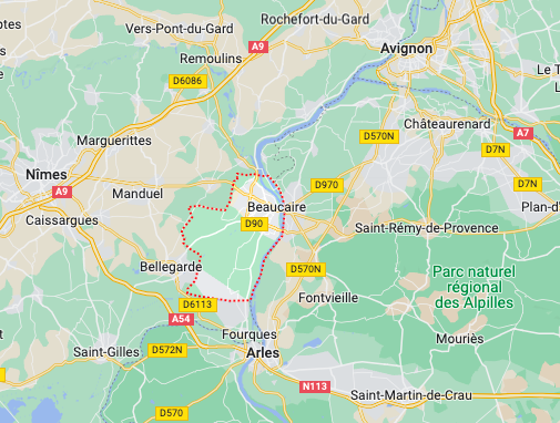 implantation géographique de la commune de Beaucaire, dans le Gard (30)