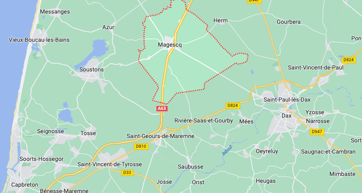 situation géographique de la commune de Magesq, dans les Landes (40)