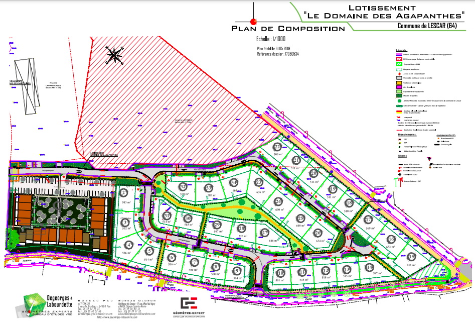 plan du lotissement « Le Domaine des Agapanthes », avec de nouveaux terrains à Lescar (64)