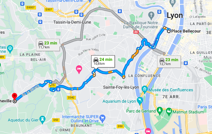 situation géographique de la commune de Francheville, près de Lyon (69)