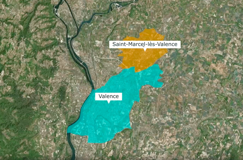 implantation de la commune de Saint-Marcel-lès-Valence près de Valence, dans la Drôme (26)