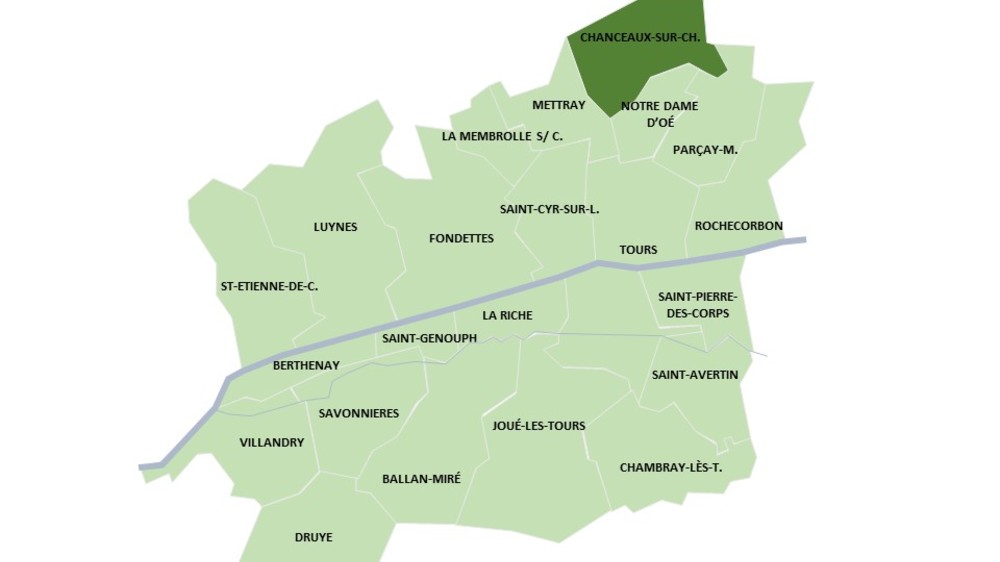 implantation géographique de la commune de Chanceaux-sur-Choisille, dans la métropole de Tours (37)