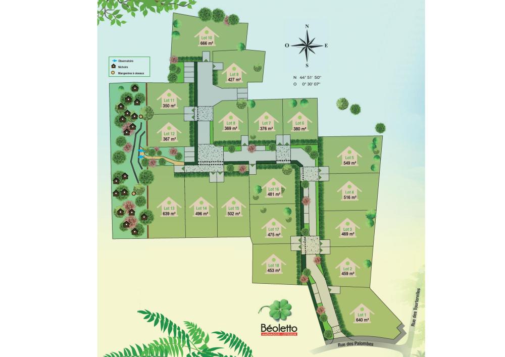 plan du lotissement « L’île aux Oiseaux », et de ses 18 terrains à Artigues-près-Bordeaux (33)